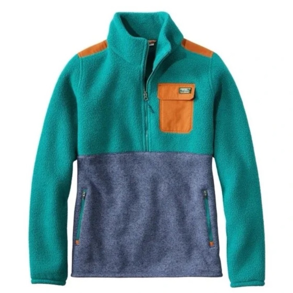 L.L.Bean Fleece Pullover 1/4 Zip Womens Sz Medium Petite Blue Orange